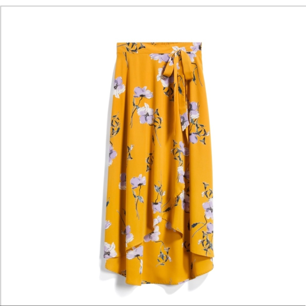 Gold Faux Wrap Midi Skirt